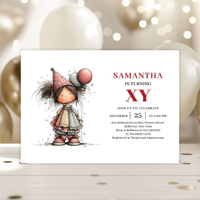 Faire-part de naissance pour une petite fille orig (Quirky Cute Little Girl Whimsy Birthday Invitation

)