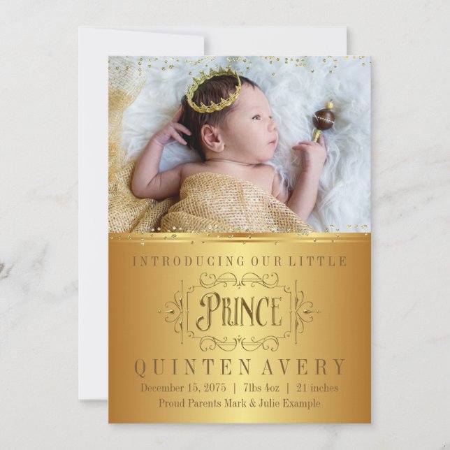 Faire-part de naissance Prince Gold (Devant)