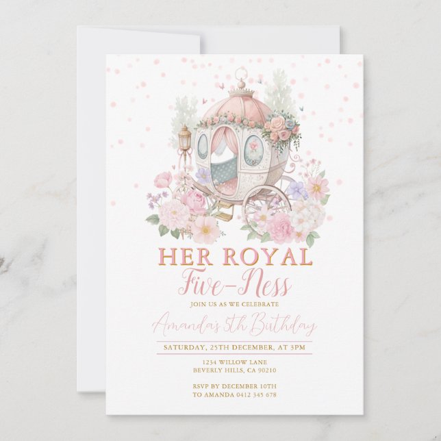 Faire-part de naissance Princesse Rose Carrosse Fl (Devant)