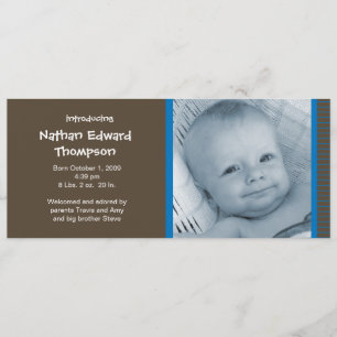 Faire-part de naissance - Rayures bleues et marron