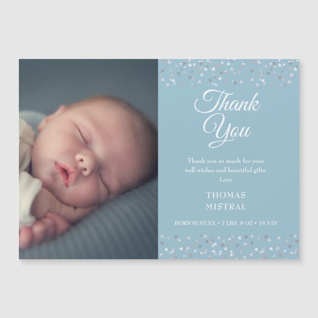 Faire-part de naissance remerciements coeurs photo (Devant)