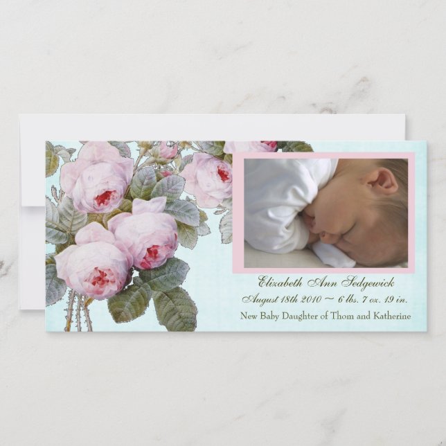 Faire-part de naissance Rose anglais pour Baby Gir (Devant)