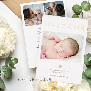 Faire-part de naissance rose gold bébé 3 photo de 