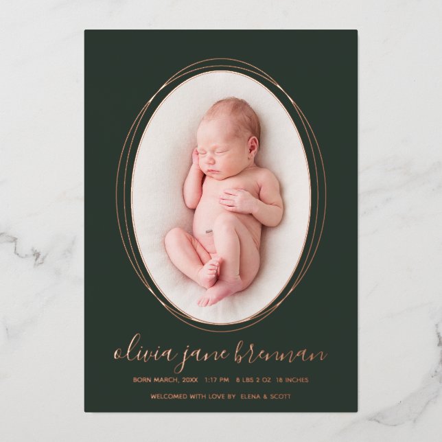 Faire-part de naissance Rose Gold Deep Sage (Recto)