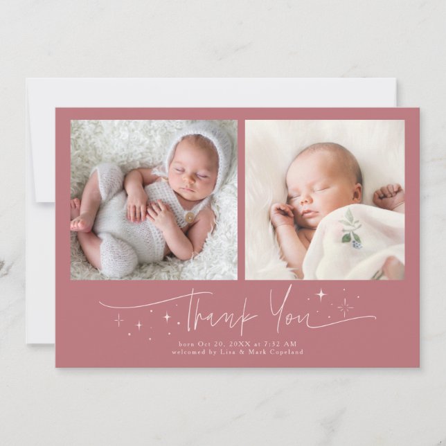Faire-part de naissance rose Merci Script Fantaisi (Devant)