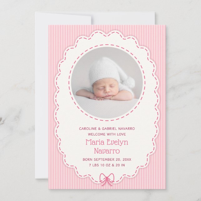 Faire-part de naissance rose pour fille (Devant)