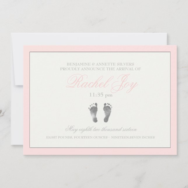 Faire-part de naissance rose tendance (Devant)