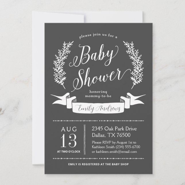 Faire-part de naissance Rustique sur tableau noir (Devant)