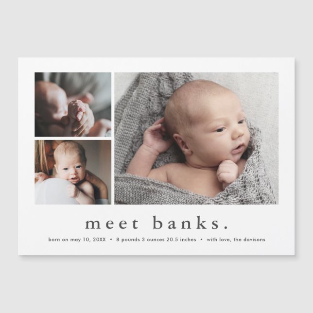 Faire-part de naissance simple avec 3 photos pour  (Devant)