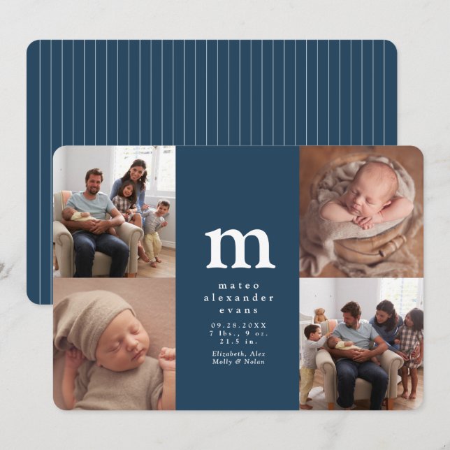 Faire-part de naissance simple avec quatre photos  (Devant / Derrière)