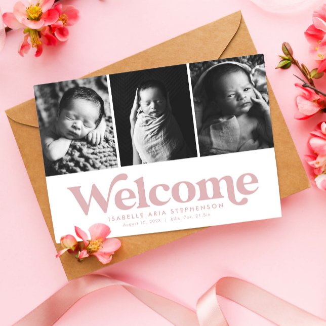 Faire-part de naissance simple avec trois photos r (Créateur téléchargé)