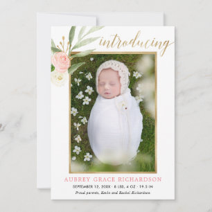 Faire part de naissance simple fille rose doré