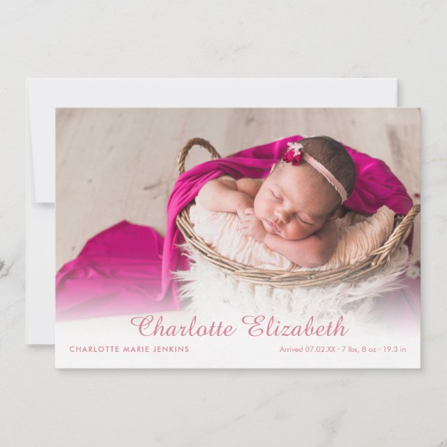 Faire-part de naissance simple pour bébé fille ave (Devant)