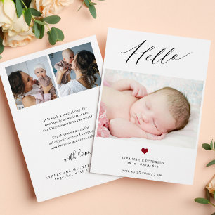 Faire-part de naissance simple script 3 photo bébé