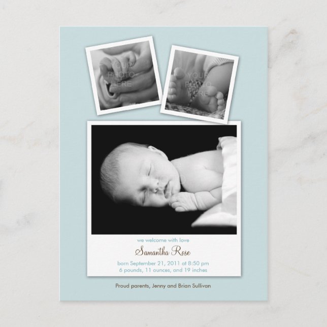 Faire-part de naissance Simple Snapshots Bébé (Ble (Devant)