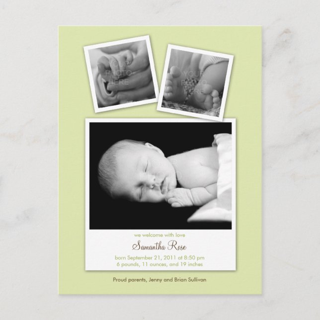 Faire-part de naissance Simple Snapshots Bébé (Ver (Devant)