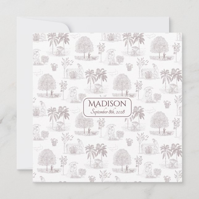 Faire-part de naissance Toile Romantique Script (Devant)