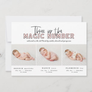 Faire-part de naissance triplé multiphoto