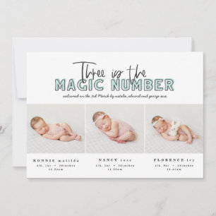 Faire-part de naissance triplé multiphoto