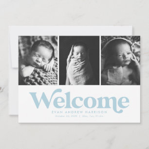 Faire-part de naissance trois photos bleu de bienv