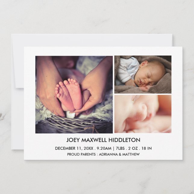 Faire-part de naissance Trois photos Nouveau-né (Devant)