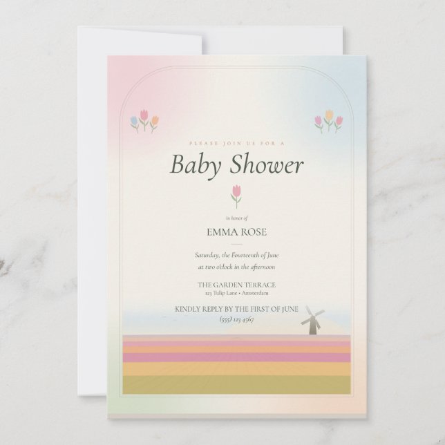 Faire-part de naissance Tulipe pour Baby Shower (Devant)