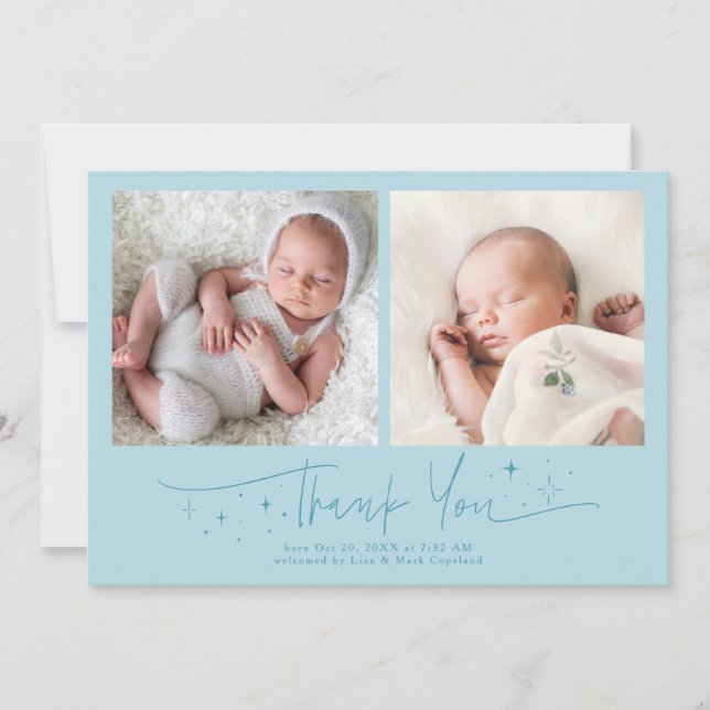 Faire-part de naissance Turquoise Merci Script Fan (Devant)