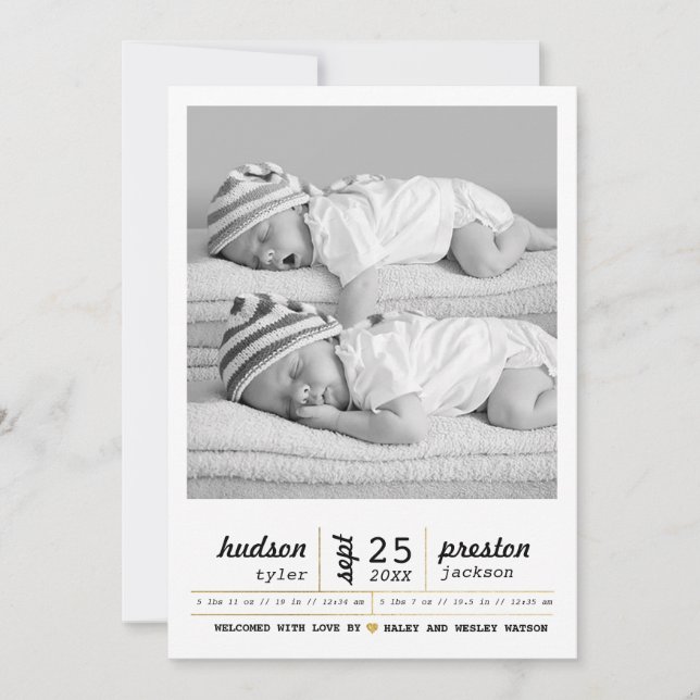 Faire-part de naissance Twin moderne (Devant)