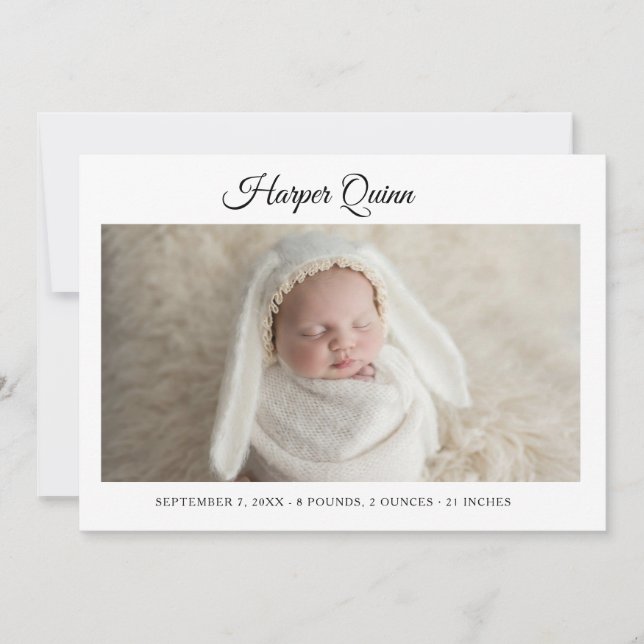 Faire-part de naissance unique et élégant pour béb (Devant)