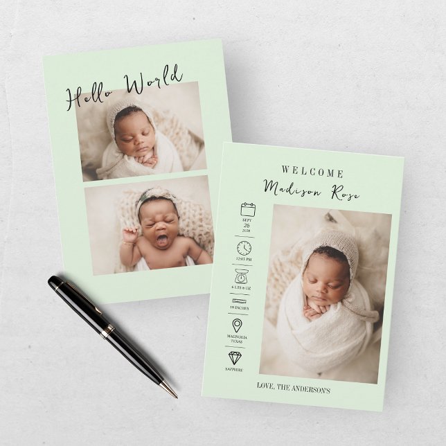 Faire-part de naissance vert moderne pour nouveau- (Créateur téléchargé)