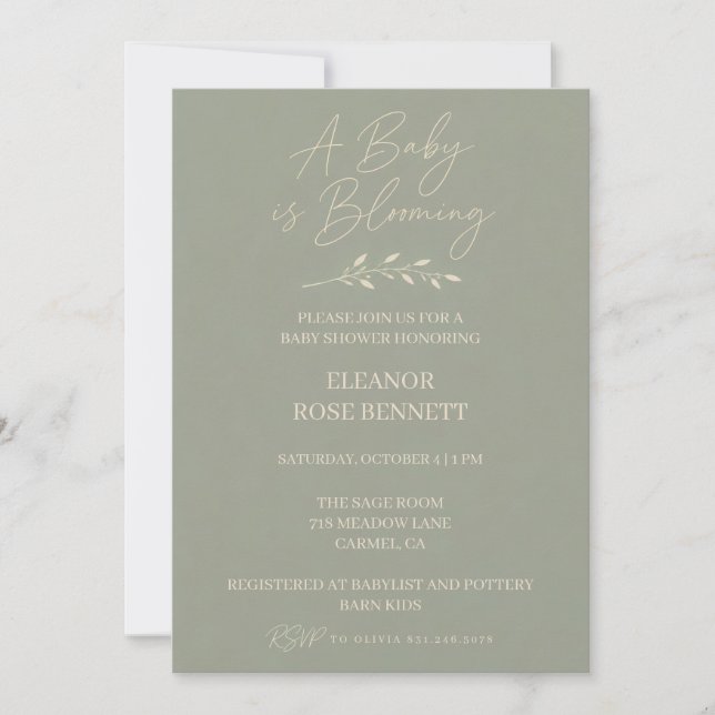 Faire-part de naissance vert sauge Baby in Bloom (Devant)