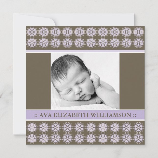Faire-part de naissance Victorian Lilac Designer c (Devant)