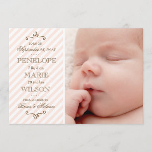Faire-part de naissance vintage Pink Stripe bébé f