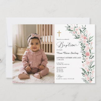 Faire-part de photo de baptême de fille Fleur sauv