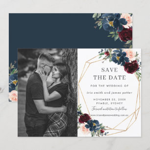 Faire-part de photo de mariage Burgundy Navy Blush