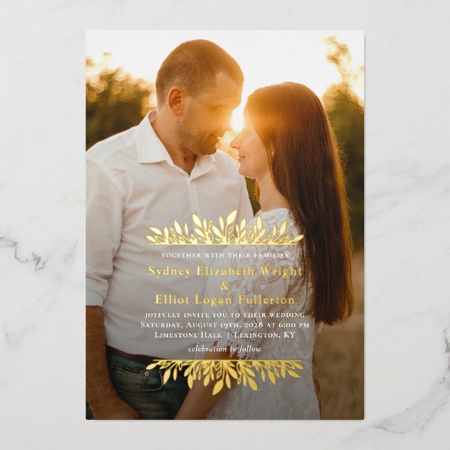 Faire-part de photo de mariage simple en feuille d (Recto)