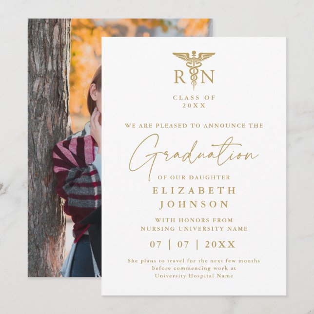 Faire-part de photo de remise de diplôme en soins  (Devant / Derrière)