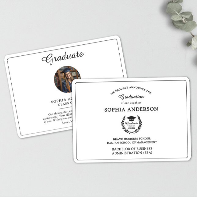 Faire-part de photo de remise de diplôme noir et b (Créateur téléchargé)