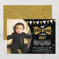 Faire-part de photo noir et or Little Man
