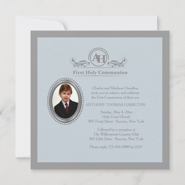 Faire-part de photo religieux avec monogramme symb (Devant)