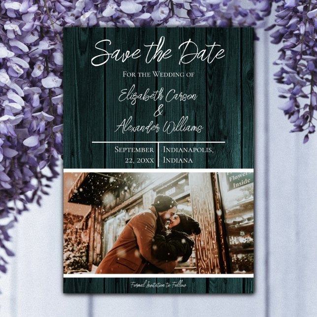 Faire-part de photo rustique sarcelle (Teal Rustic Photo Save the Date)