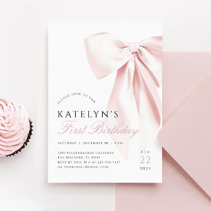 Faire-part de premier anniversaire avec un nœud ro