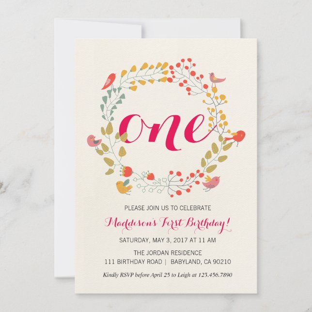 Faire-part de premier anniversaire de bébé Couronn (Devant)