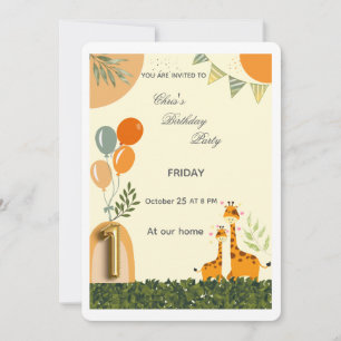 Faire-part de premier anniversaire de girafe Boho 
