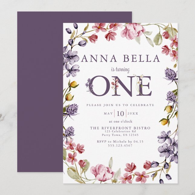 Faire-part de premier anniversaire floral (Devant / Derrière)