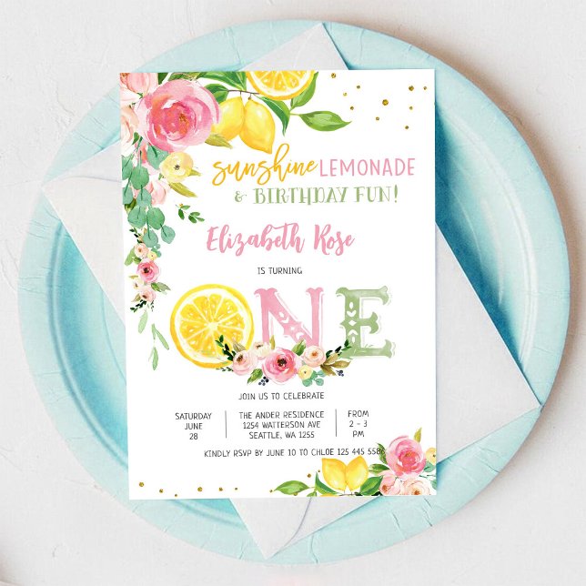 Faire-part de premier anniversaire floral à motif  (Créateur téléchargé)