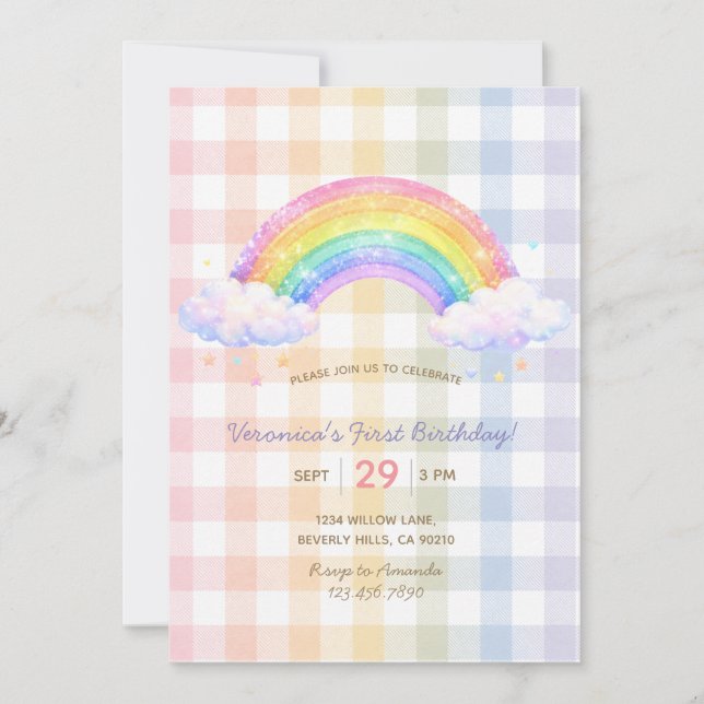 Faire-part de premier anniversaire Pastel Rainbow  (Devant)