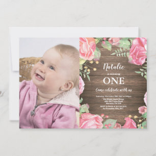 Faire-part de premier anniversaire Rustic First Fl