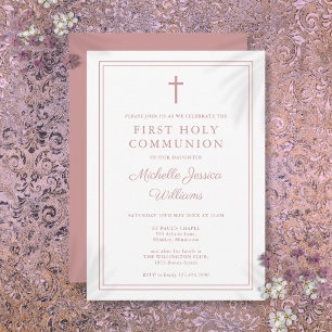 Faire-part de première communion à bordure rose po