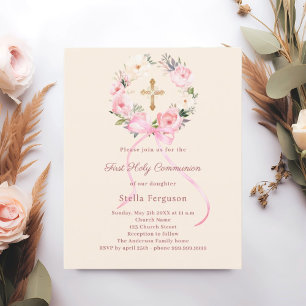 Faire-part de première communion avec nœud floral